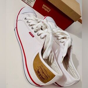 Levi's White Levi Strauss Mens 10.5 Canvas Low Top Sneaker Red Trim Stan Buck